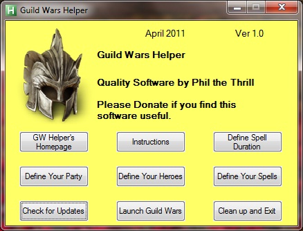 Guild Wars Helper Main Screen